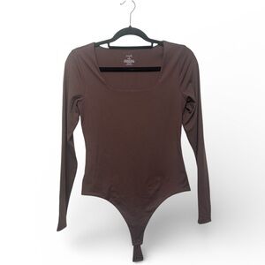 Nuuds Brown Long Sleeve Scoop Neck Bodysuit- Medium